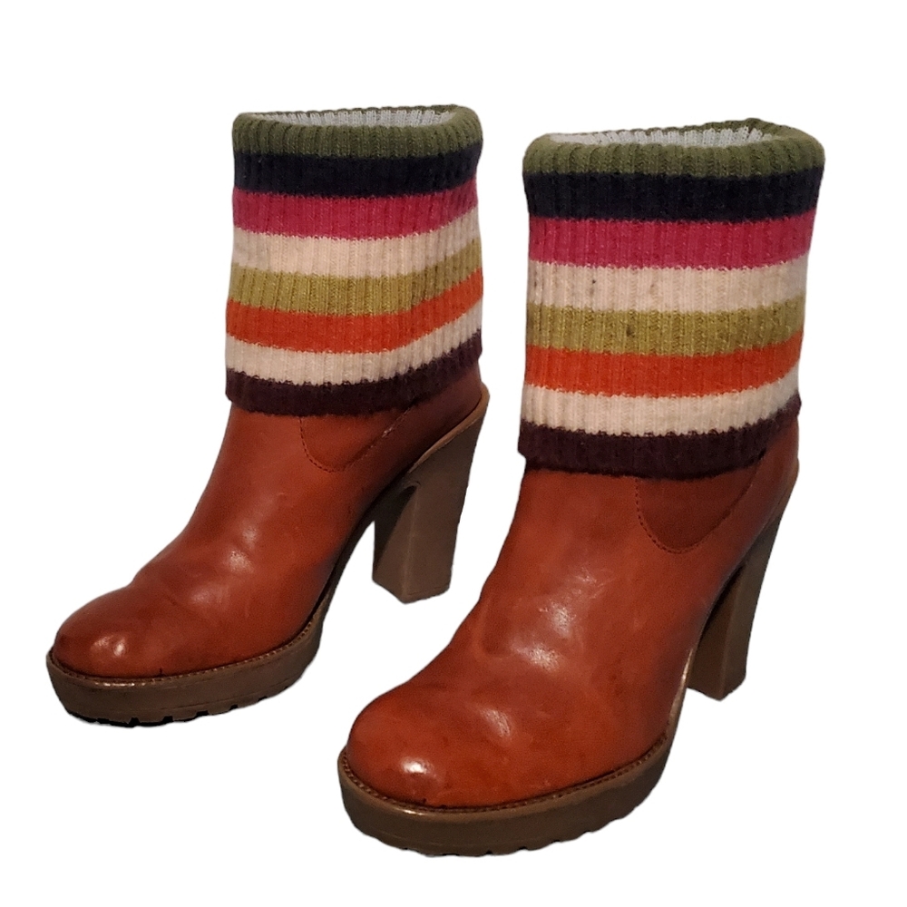 Coach Laurette Brown Leather/Wool Block Heel Ankle Booties Boots Women's Size 8M - Picture 5 of 11